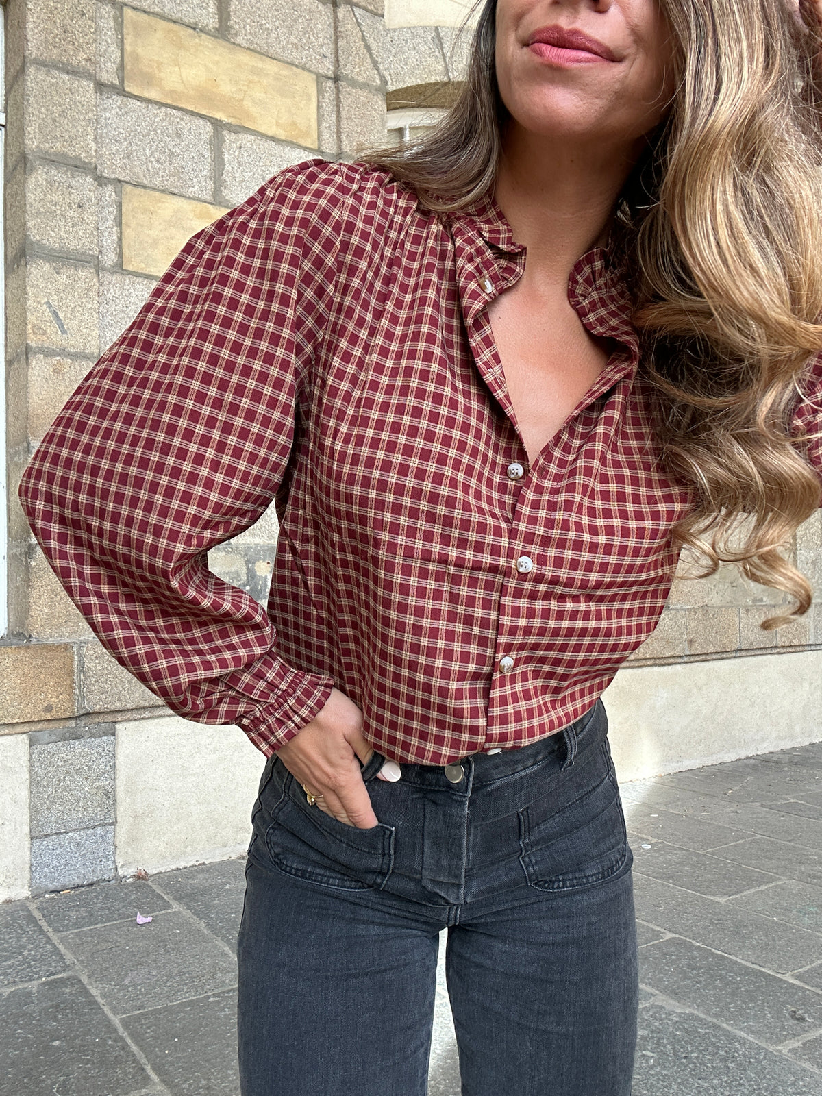 Blouse à carreaux Sybille bordeaux