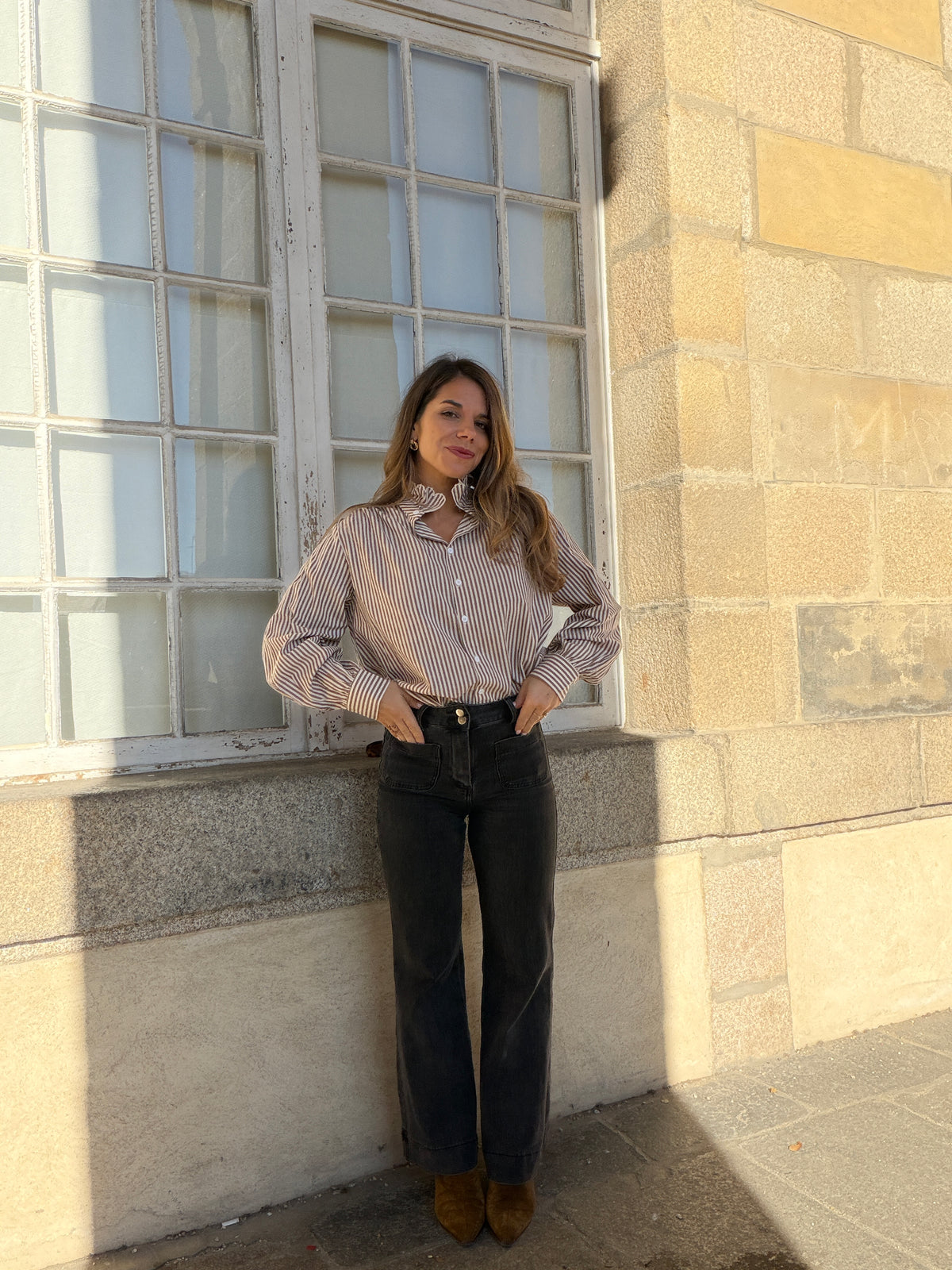 Chemise rayée chocolat Elise