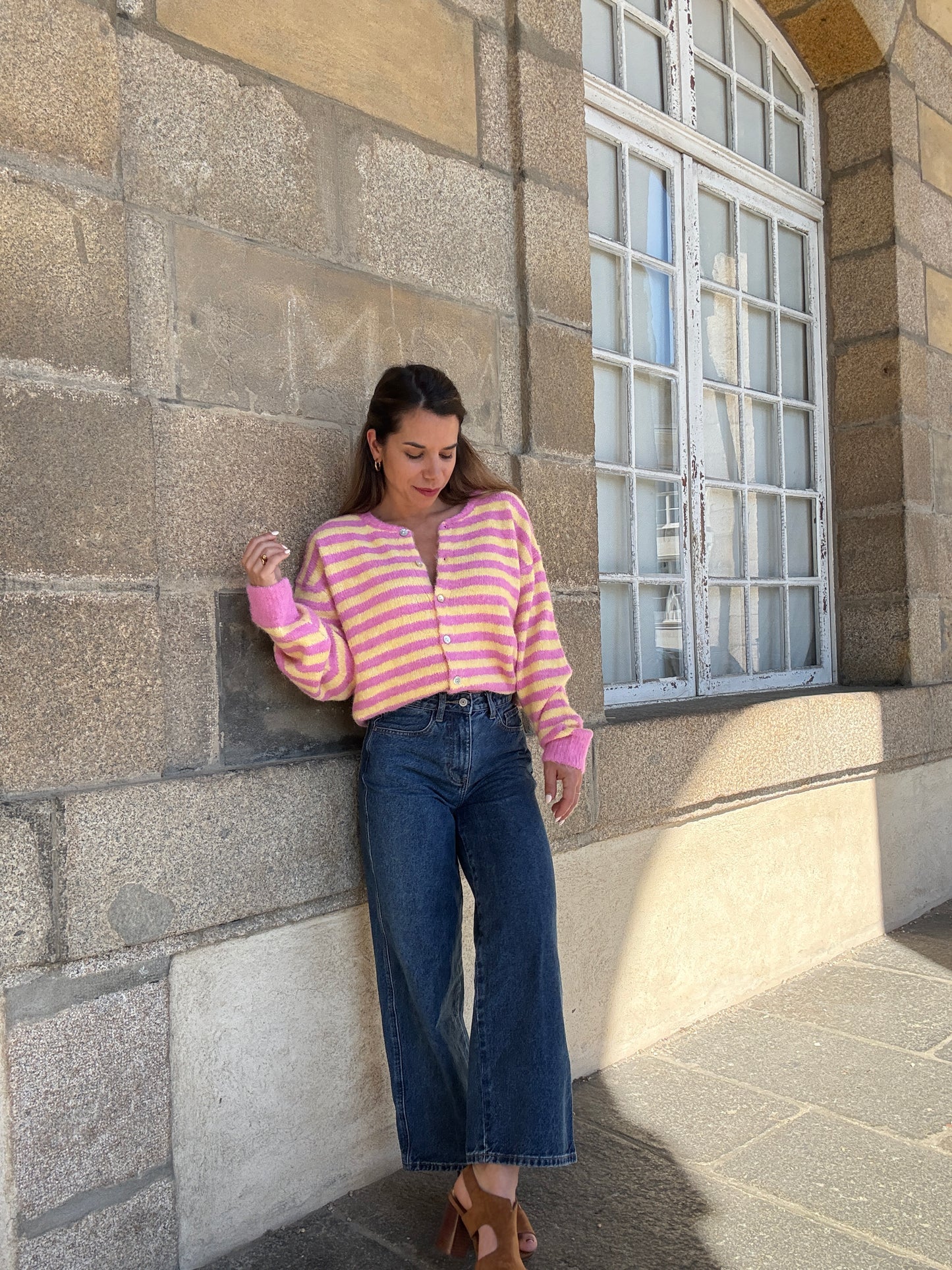 Cardigan Solela rose et jaune