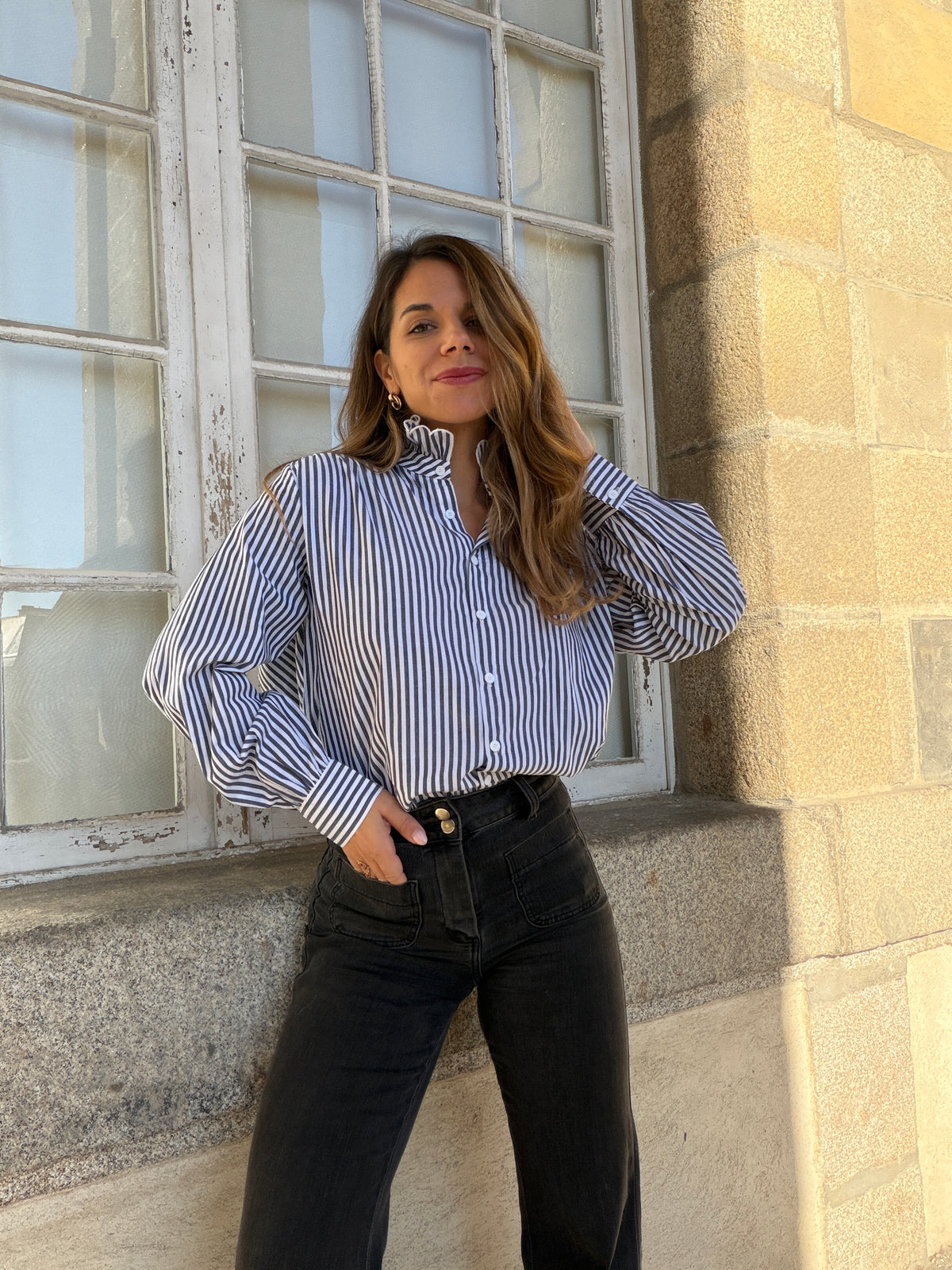 Chemise rayée bleu marine Elise