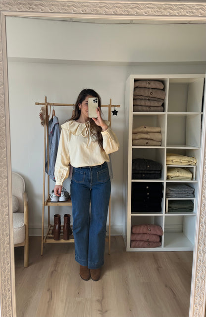 Blouse à col large Solveig yellow stripes