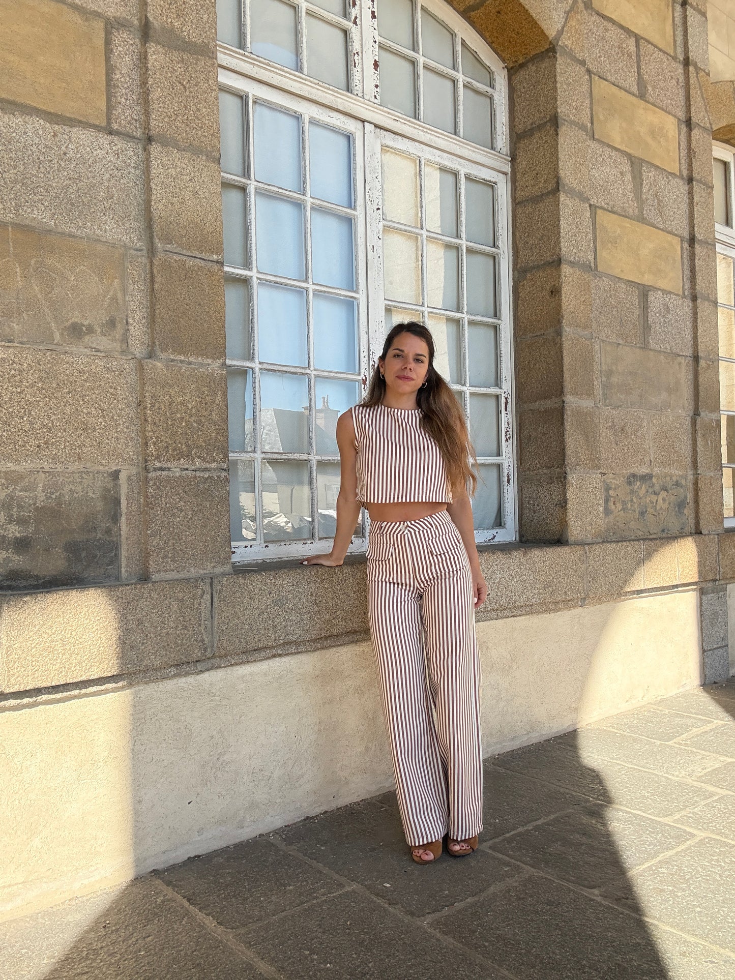 Pantalon rayé Marin camel