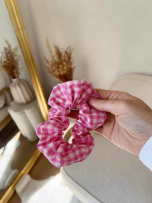 Chouchou en coton vichy rose