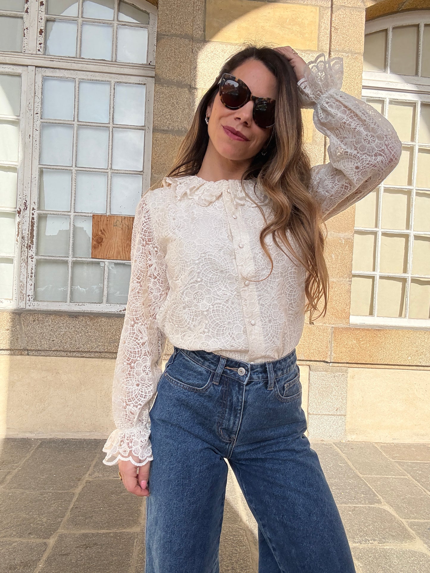 Blouse en dentelle écrue Constance