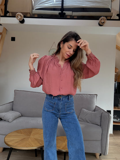 Blouse brodée Maïwenn bois de rose