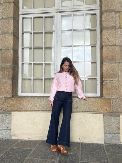 Cardigan Lola baby rose à col dentelle