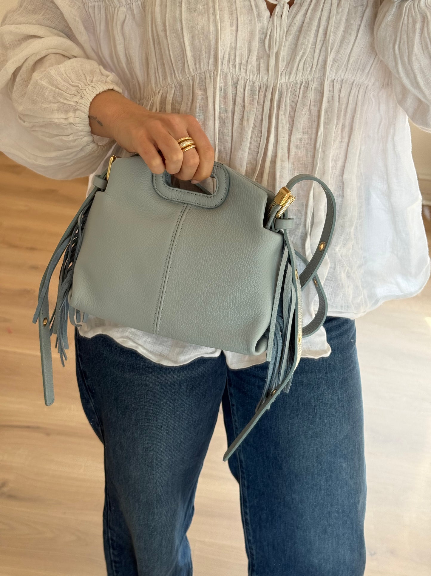 Sac à main en cuir Jodie bleu pastel