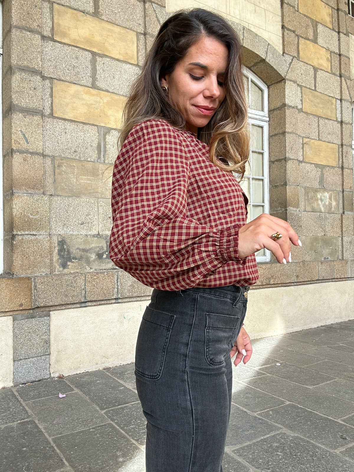 Blouse à carreaux Sybille bordeaux