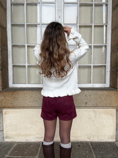 Jupe short en suédine Selena bordeaux