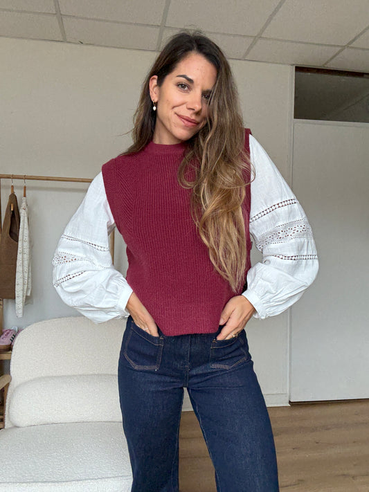 Pull sans manches Isaure Bordeaux