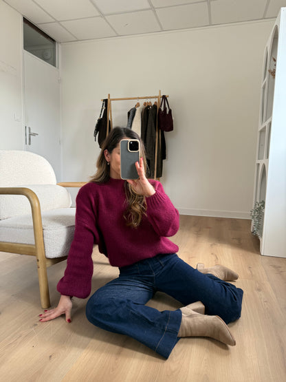 Pull en maille à col rond Hortense bordeaux
