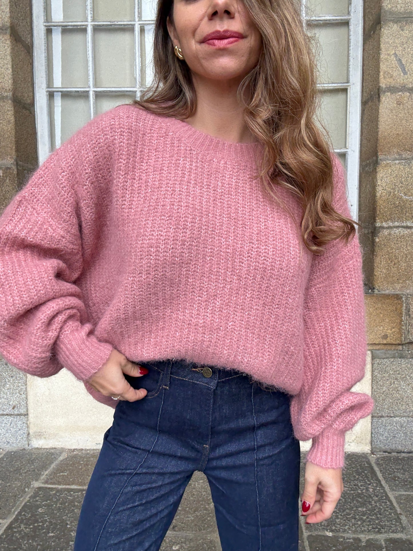 Pull en maille Jade vieux rose