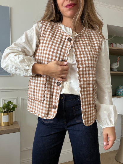 Gilet sans manches vichy beige Apolline réversible