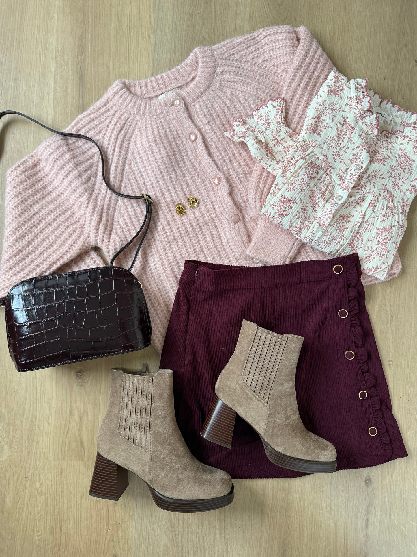 Jupe en velours Louisa bordeaux