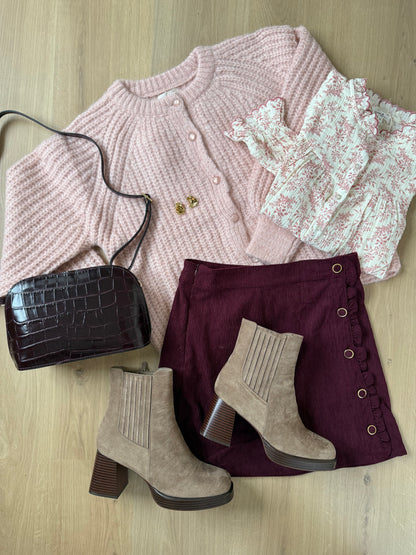 Jupe en velours Louisa bordeaux