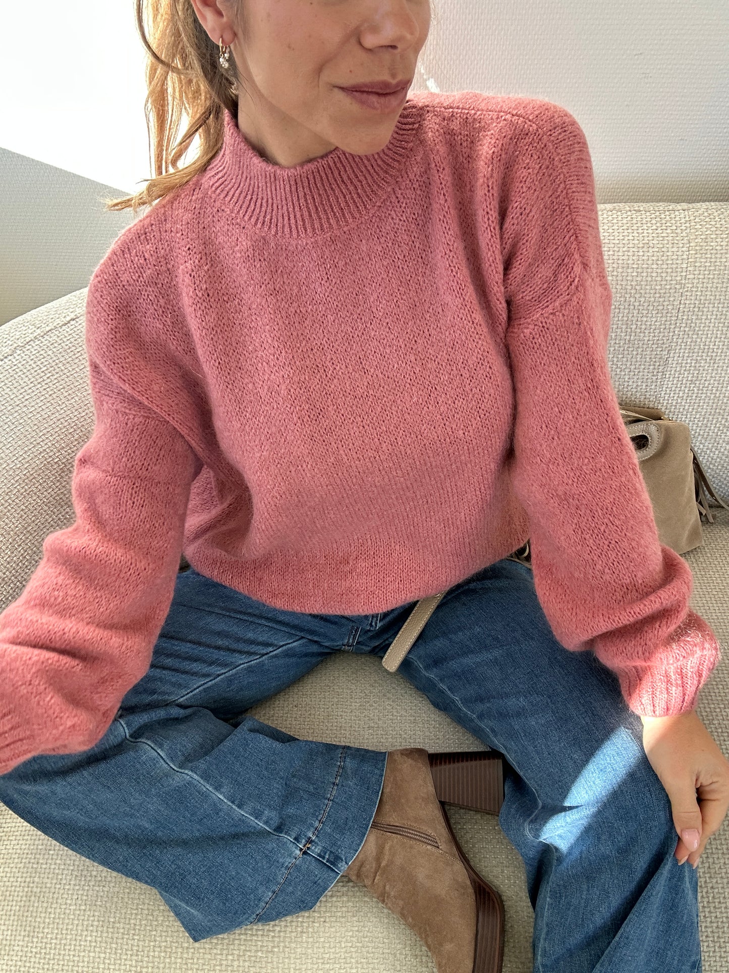 Pull en maille à col rond Hortense vieux rose