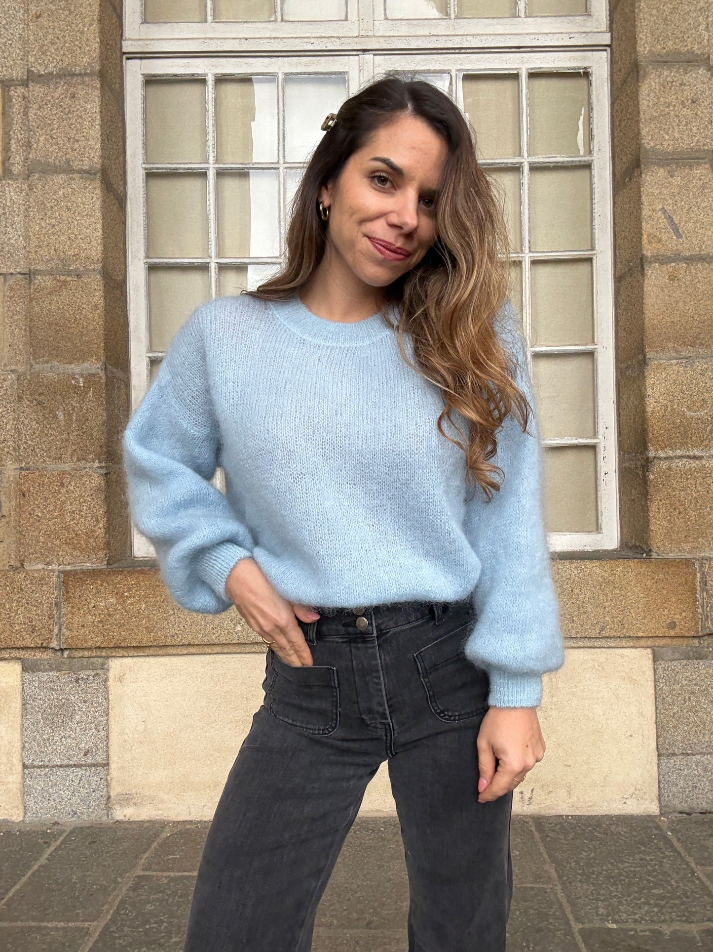Maille en mohair et laine Gaia bleu glacier