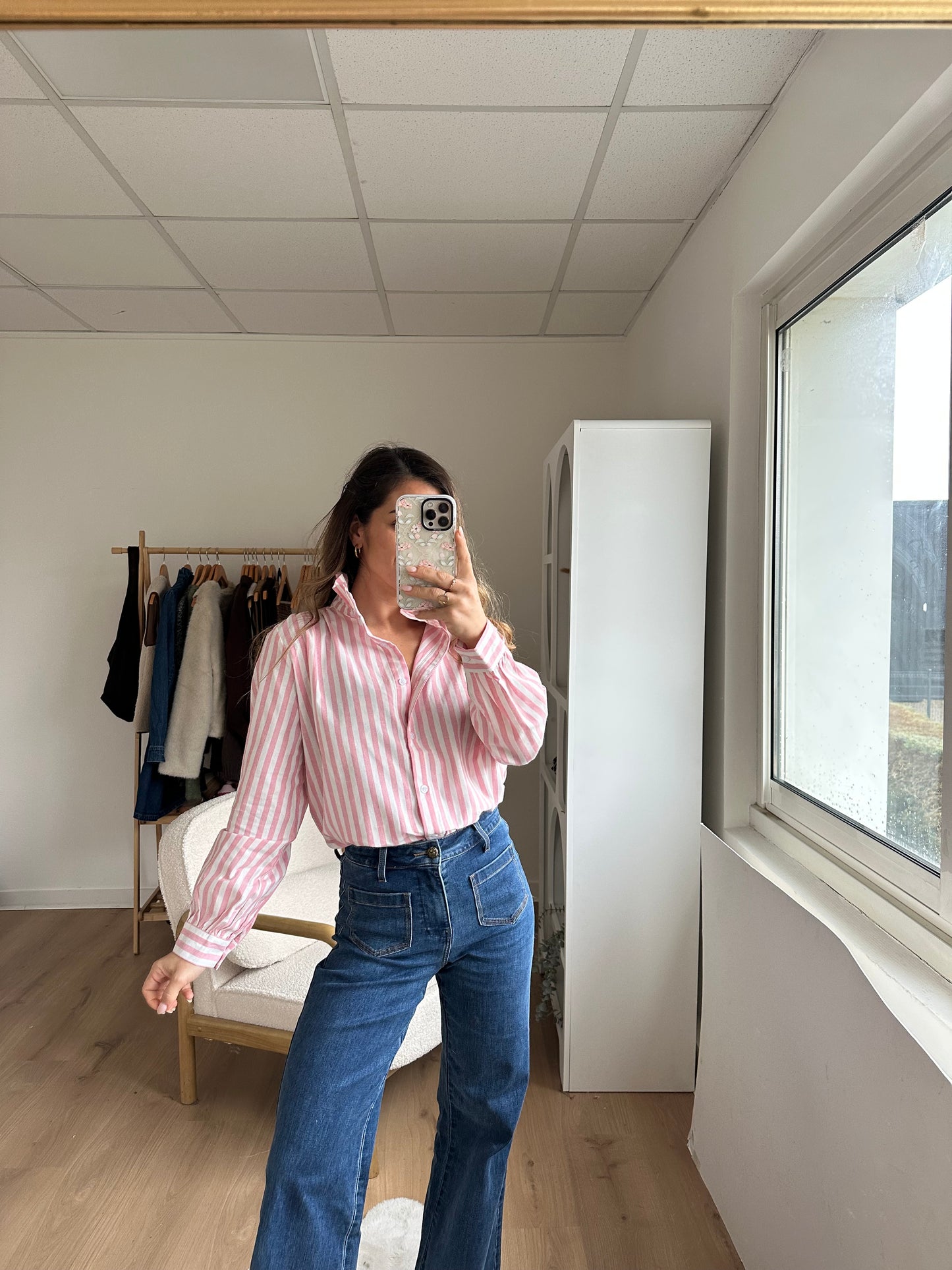 Blouse à rayures Colette roses et blanches