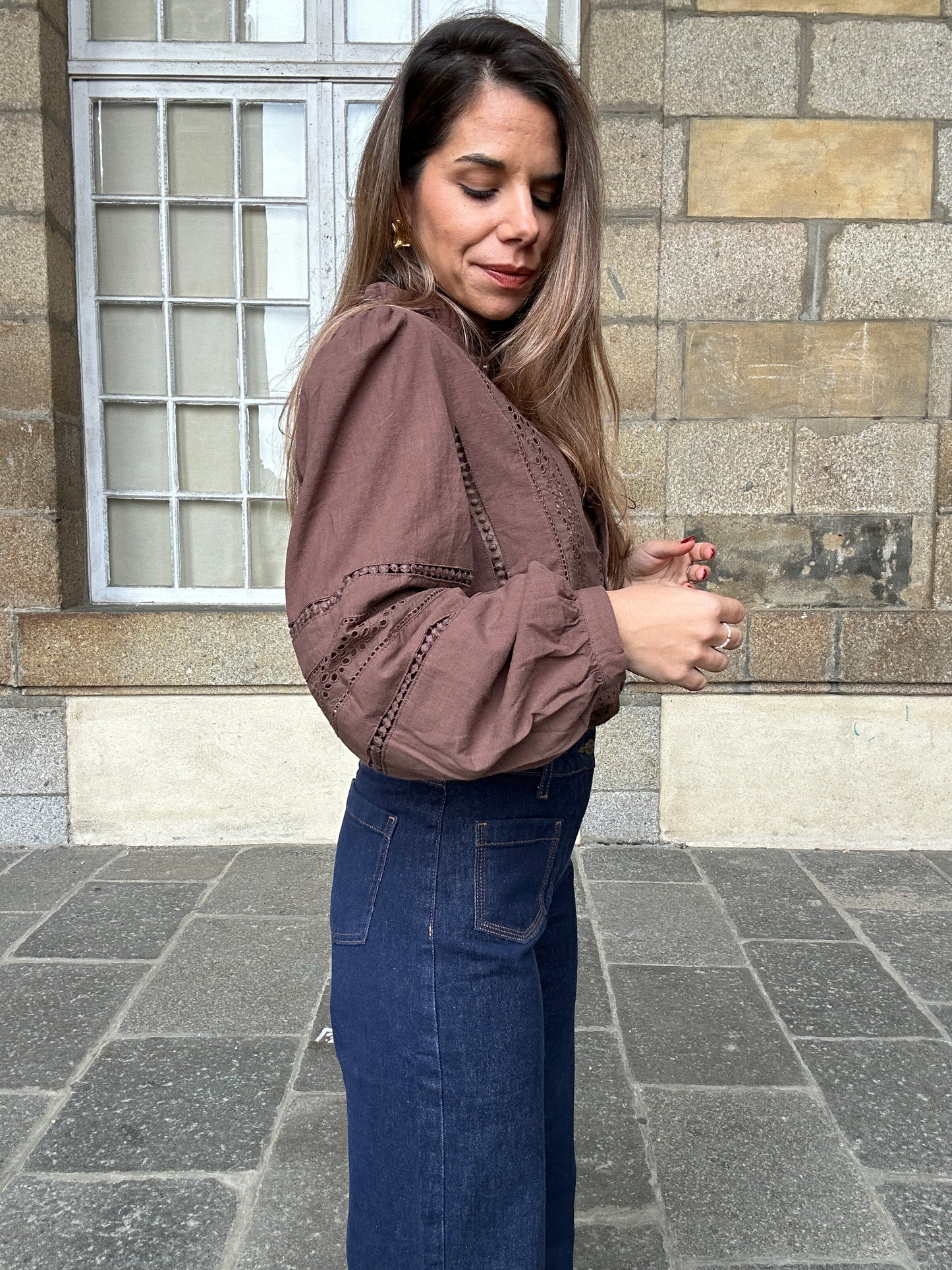 Blouse marron avec des broderies Colombe