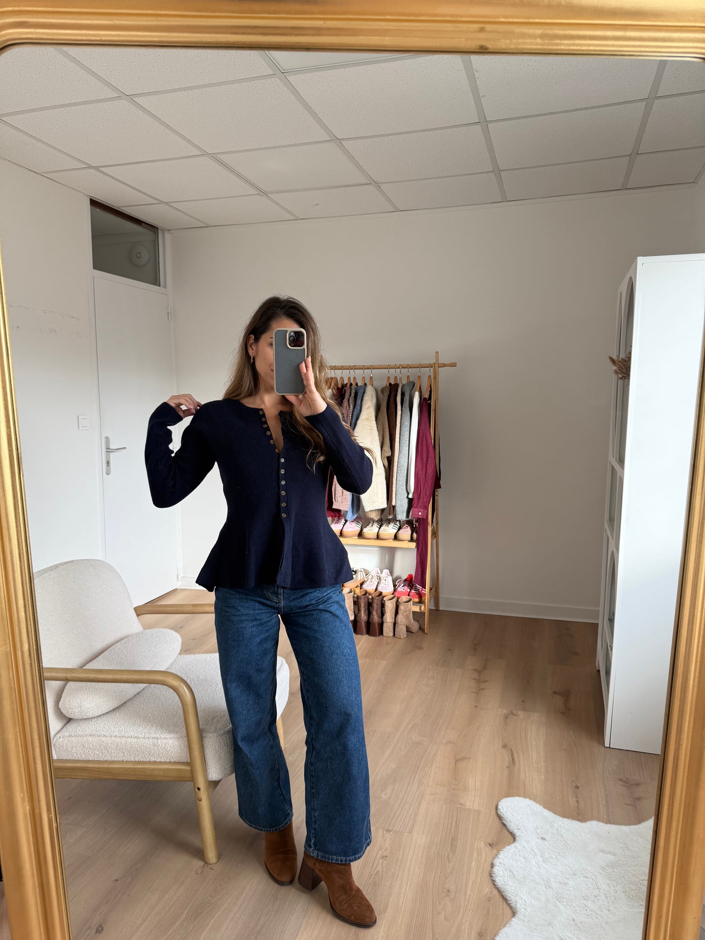 Pull fin péplum Albane bleu marine