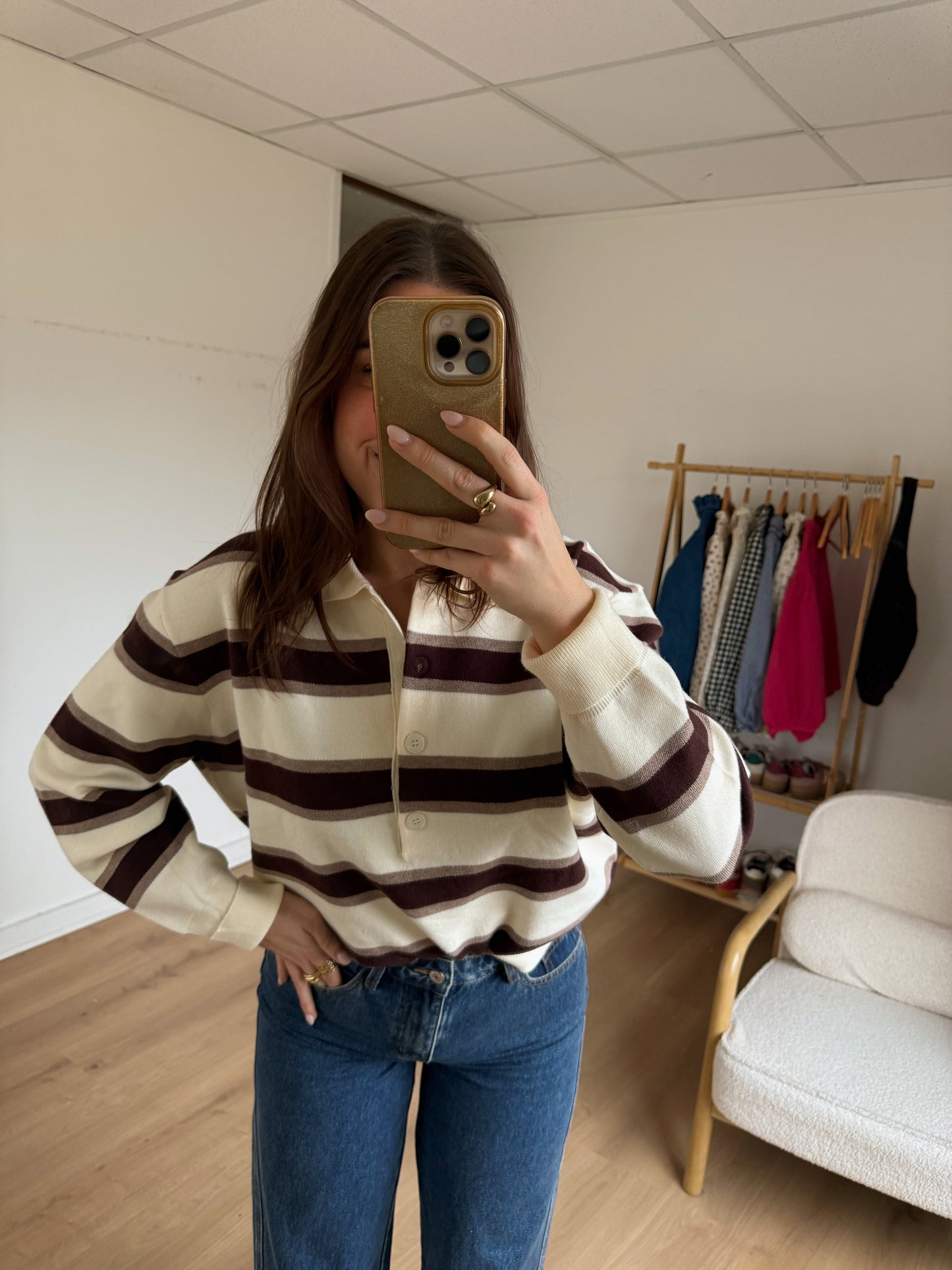 Polo à rayures Marine chocolat