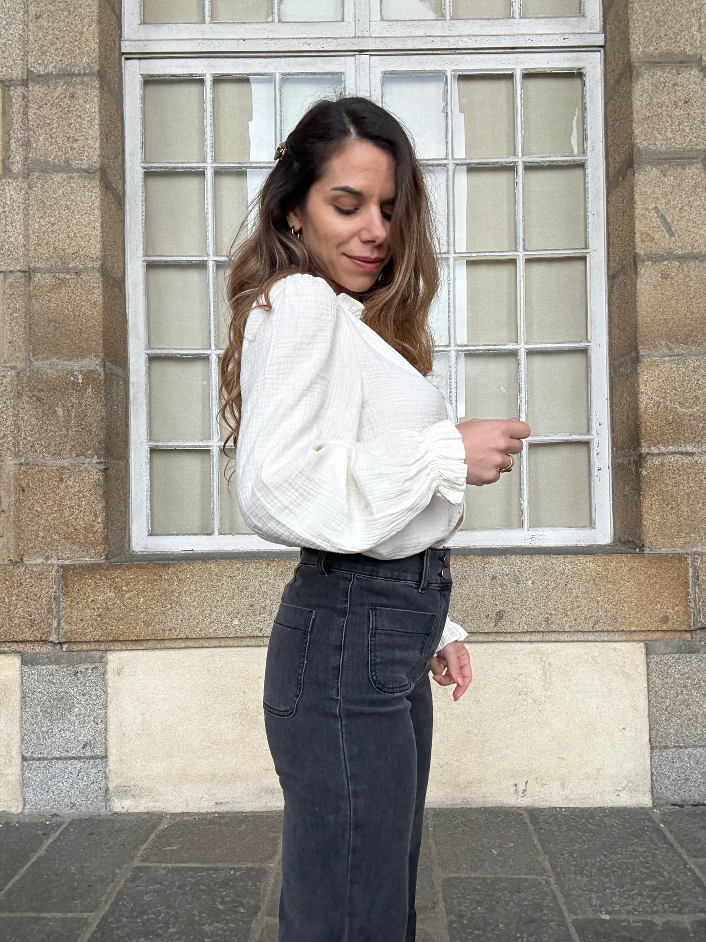 Blouse écrue en double gaze Lili