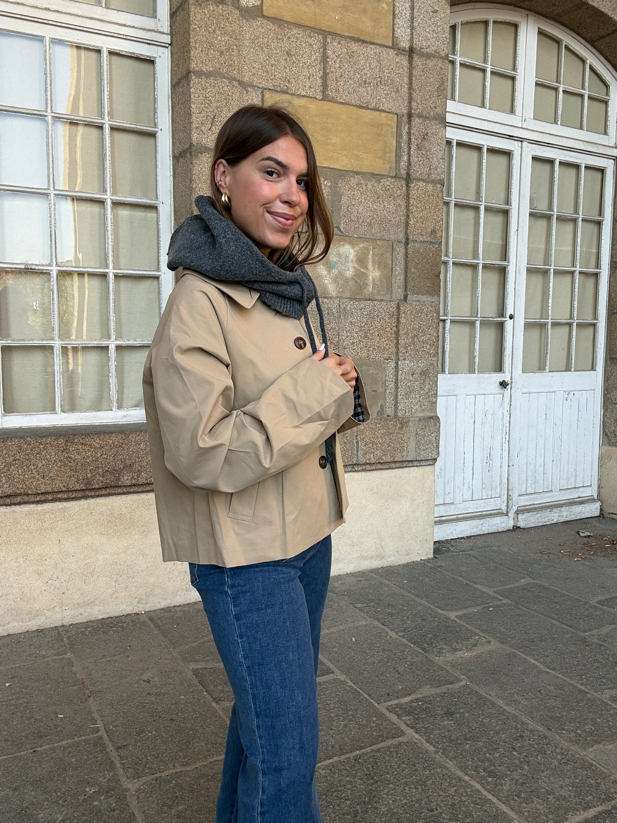 Cagoule en laine et cachemire grise