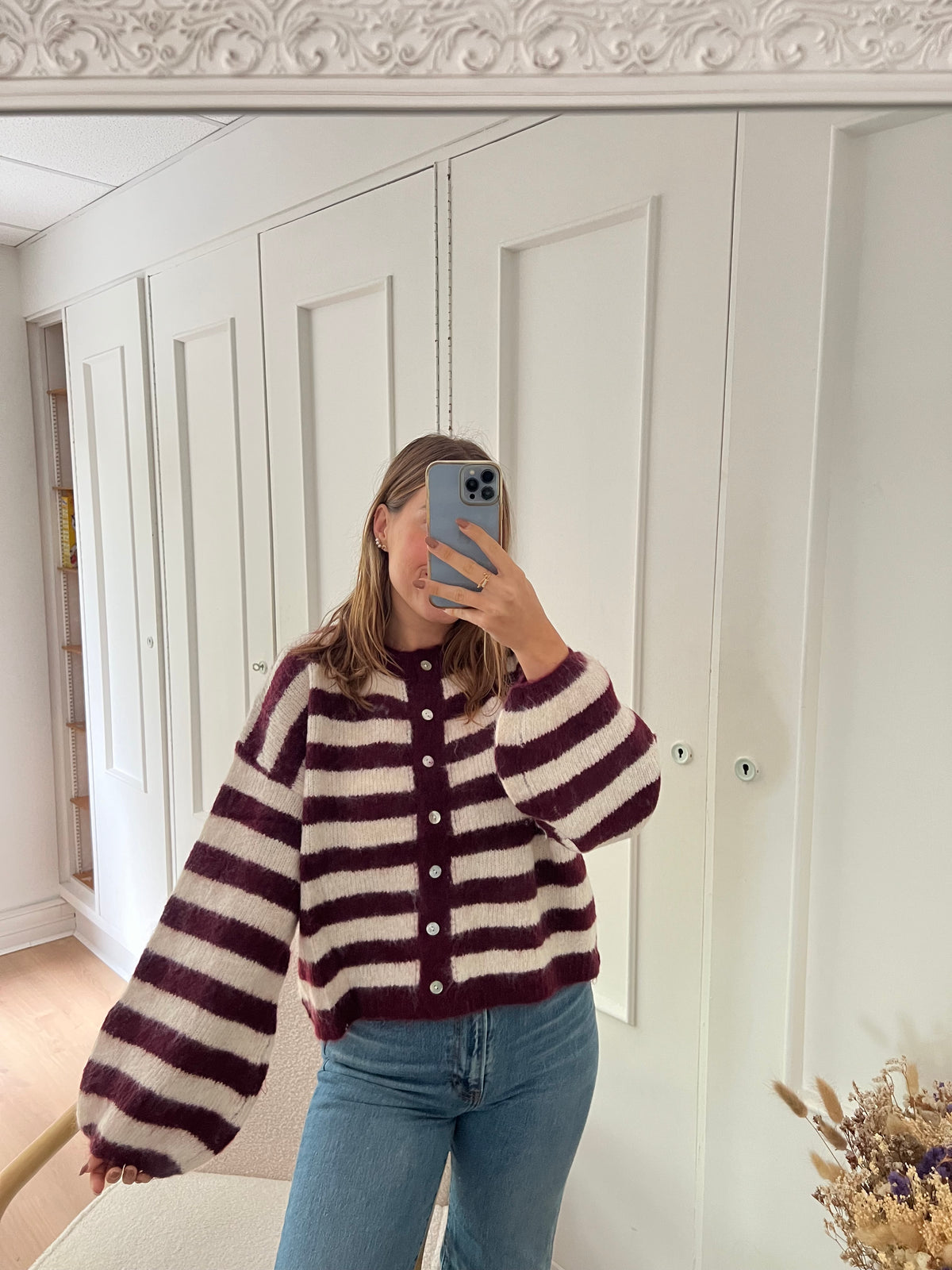 Cardigan Véra rayé bordeaux