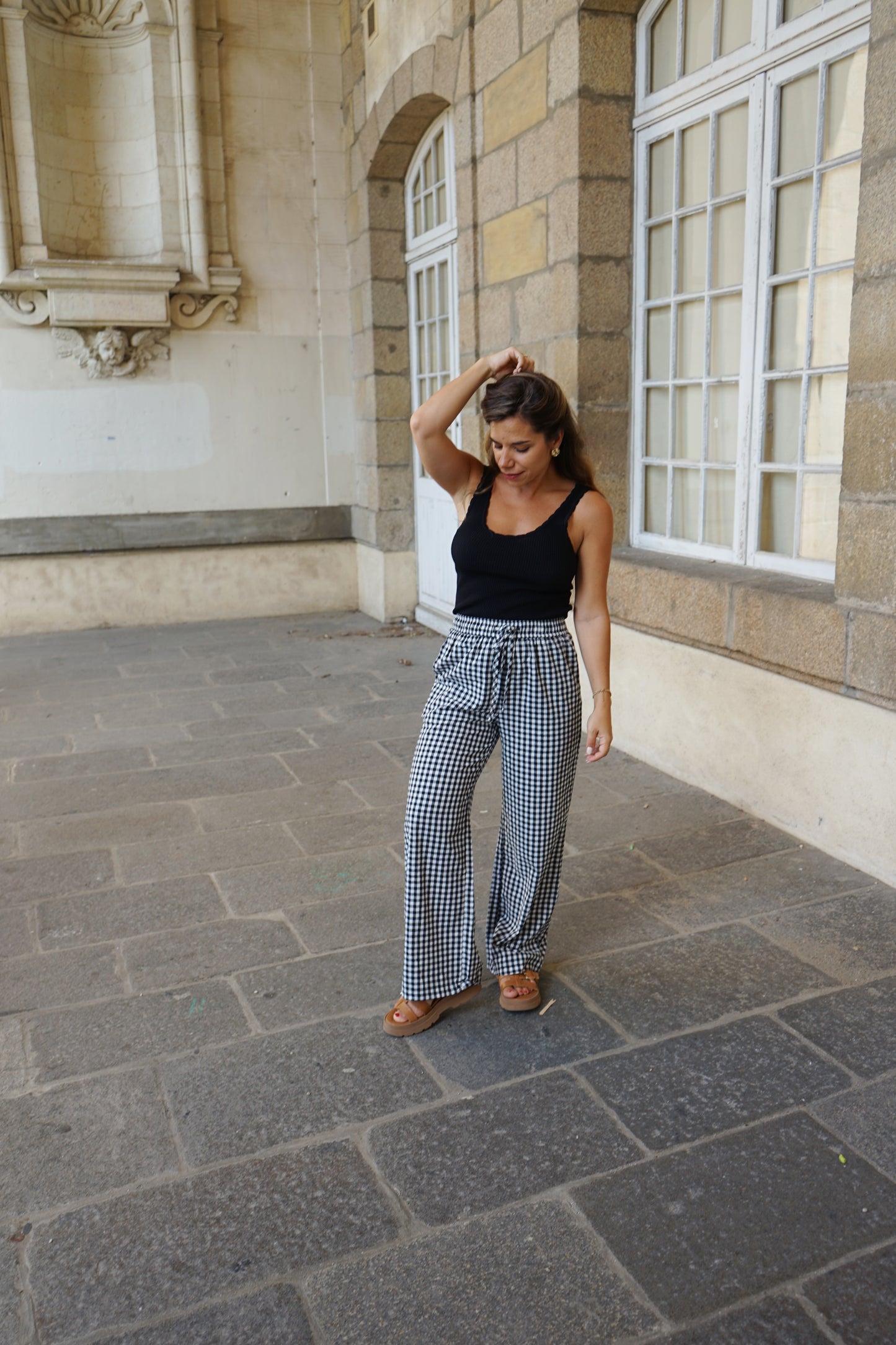 Pantalon fluide vichy noir Louison