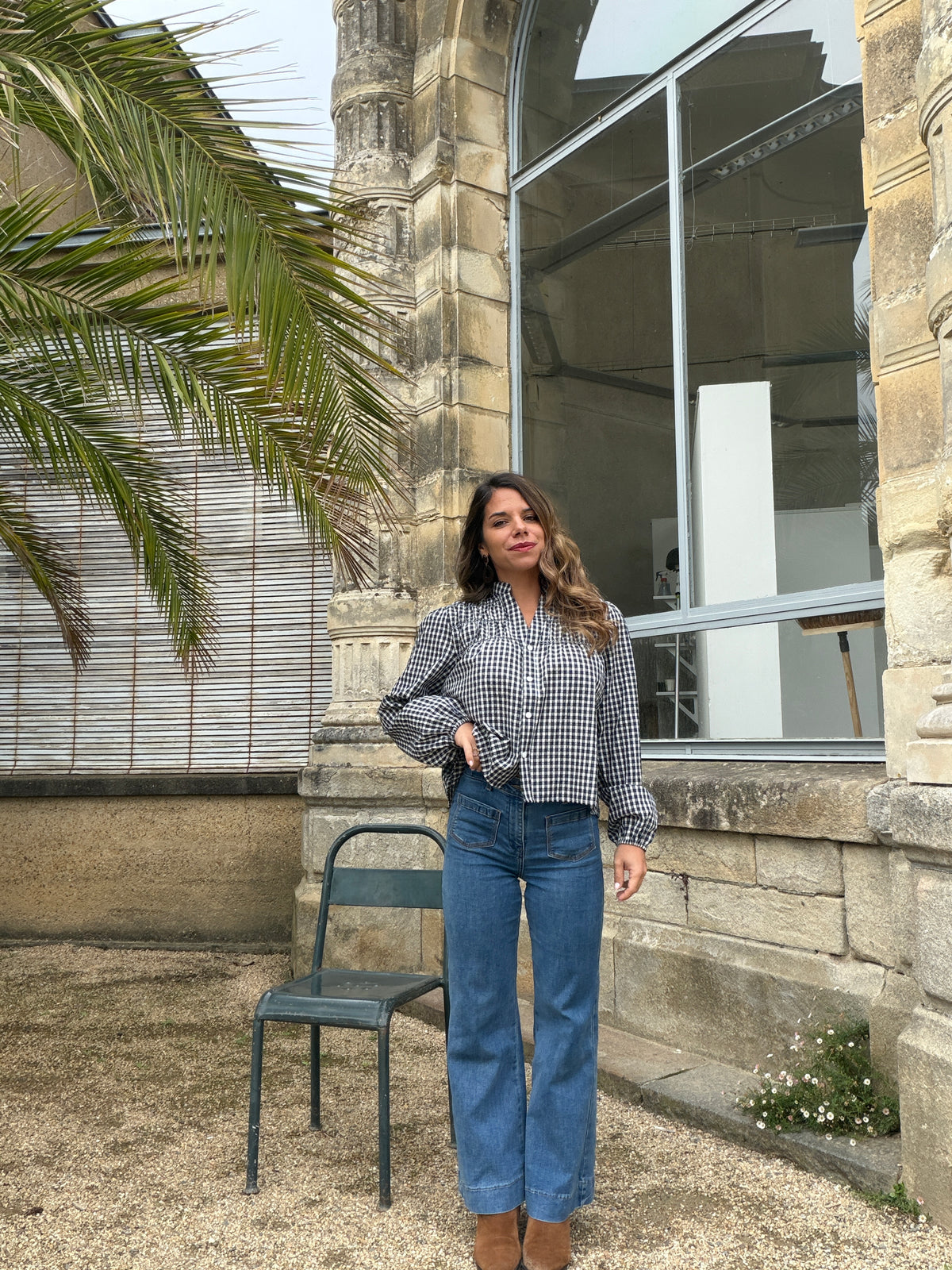 Blouse à carreaux bleu marine Albane