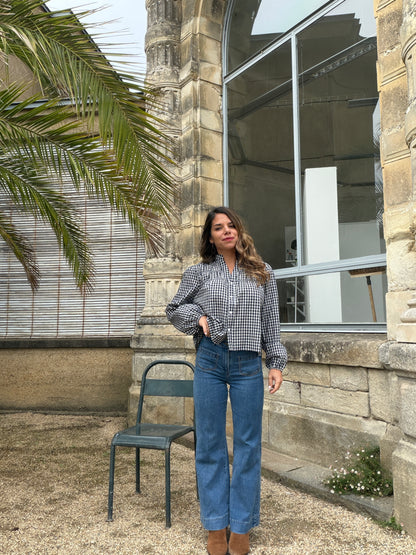 Blouse à carreaux bleu marine Albane