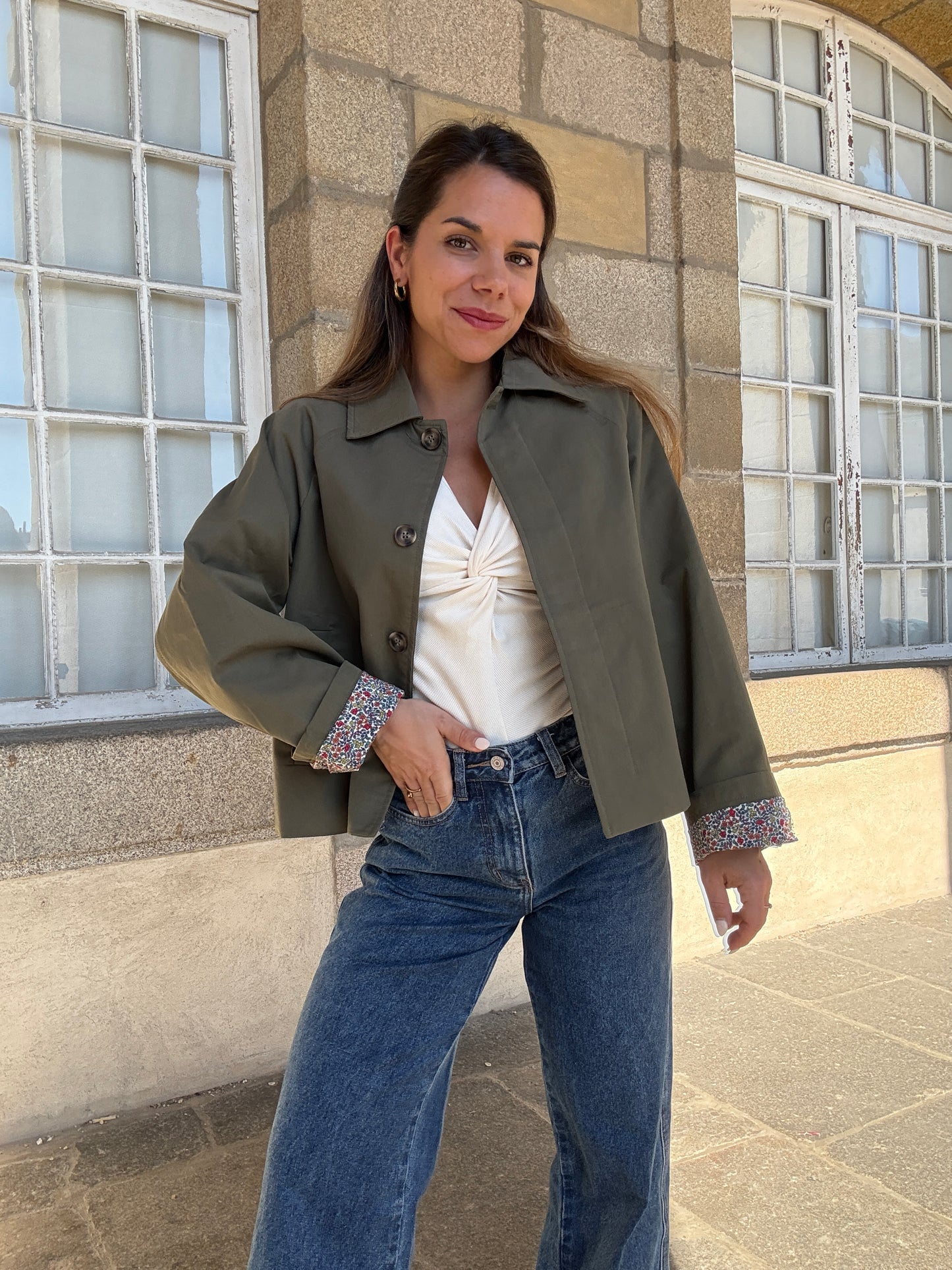 Veste trench Edith en coton Liberty kaki