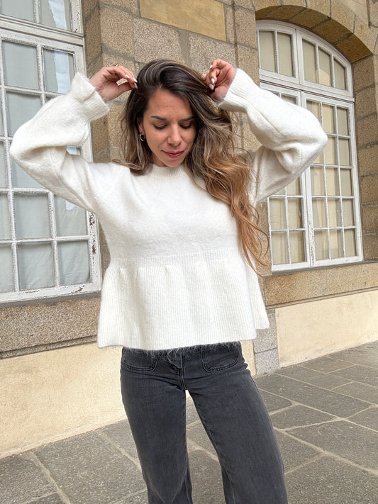 Pull peplum Elia écrue