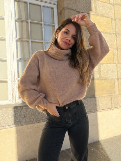 Maille col roulé en mohair et laine Faustine camel