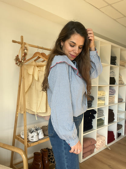 Blouse à col large Solveig VICHY bleue