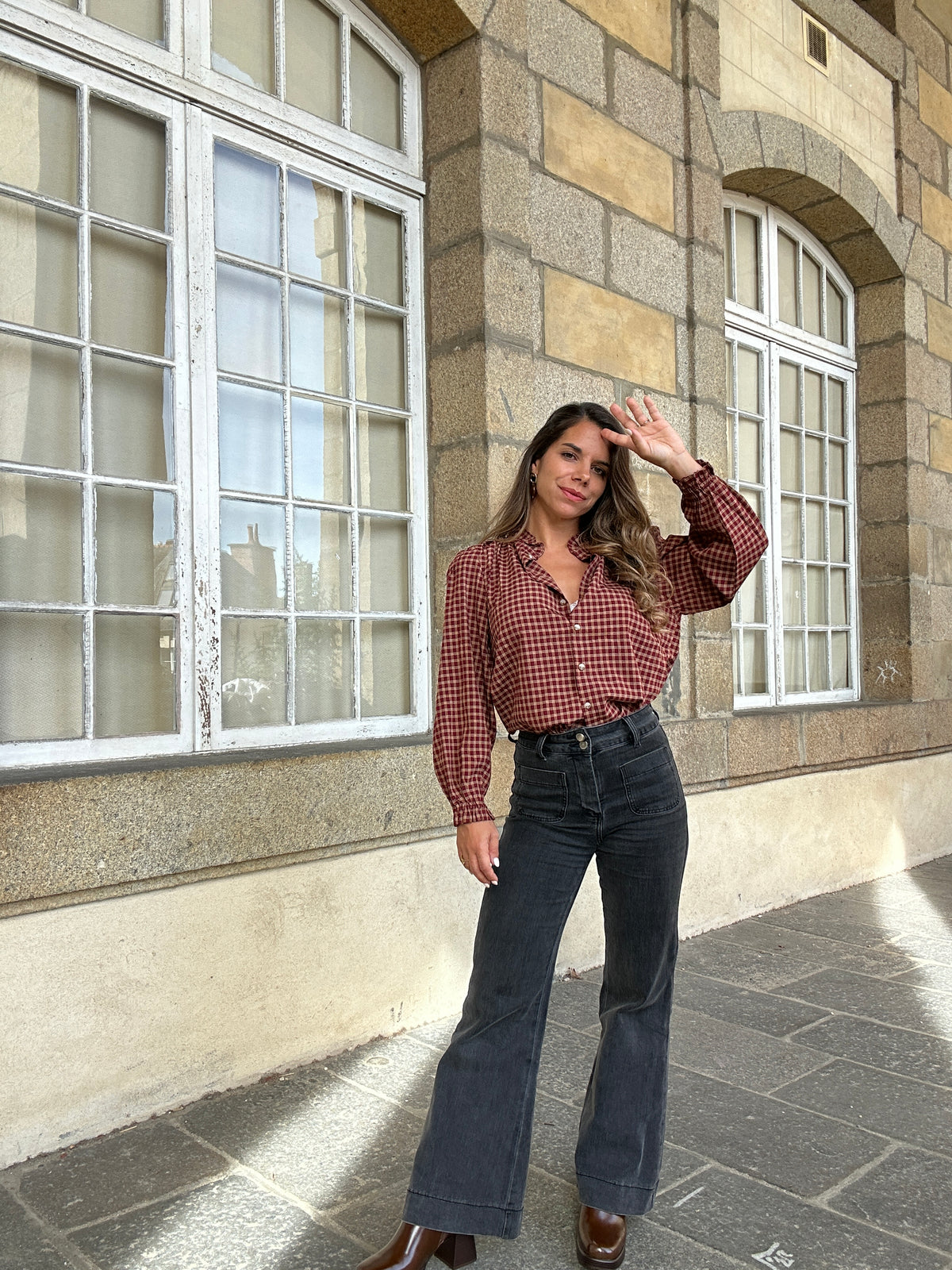 Blouse à carreaux Sybille bordeaux