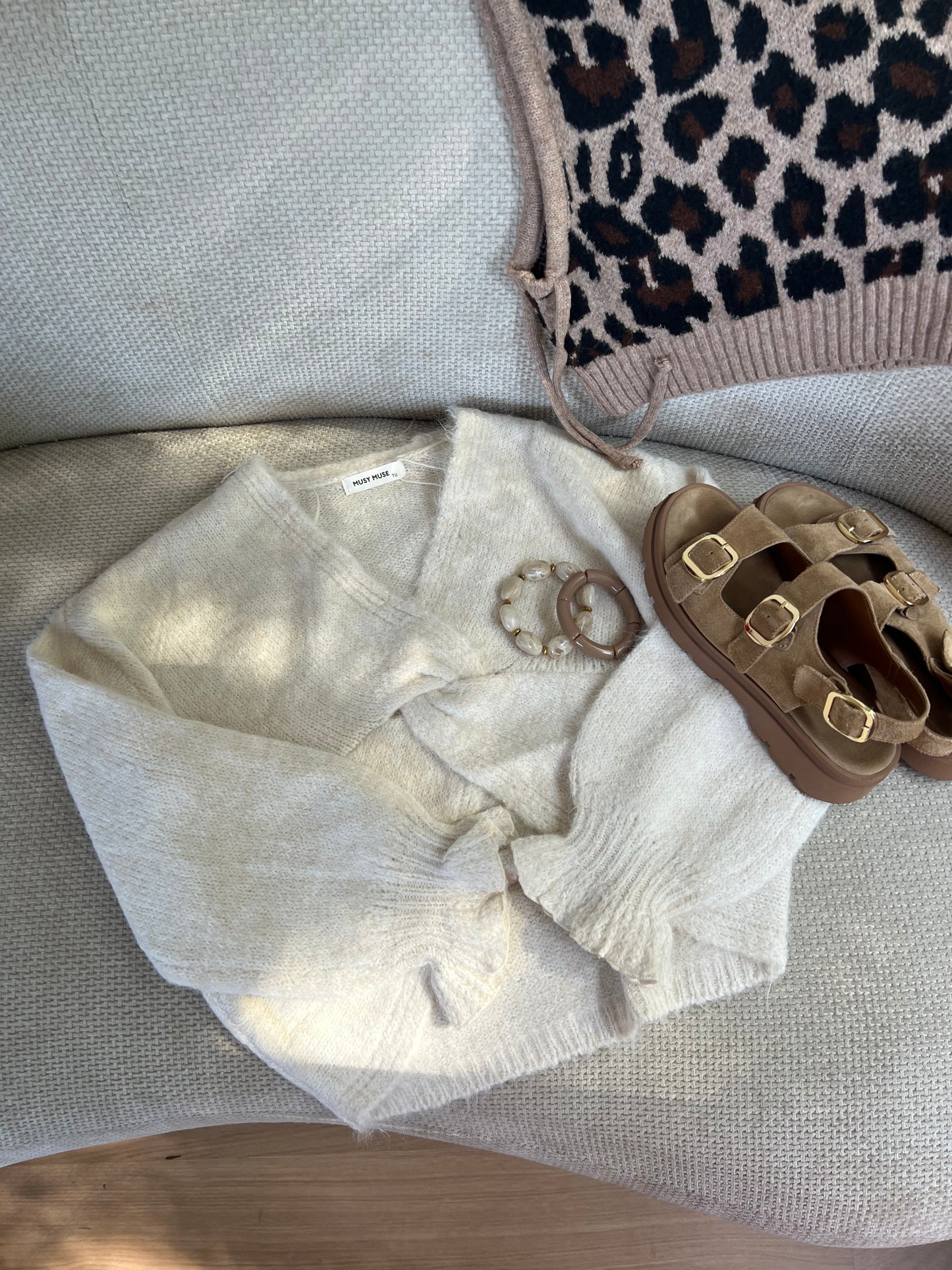 Pull en laine beige Olympe