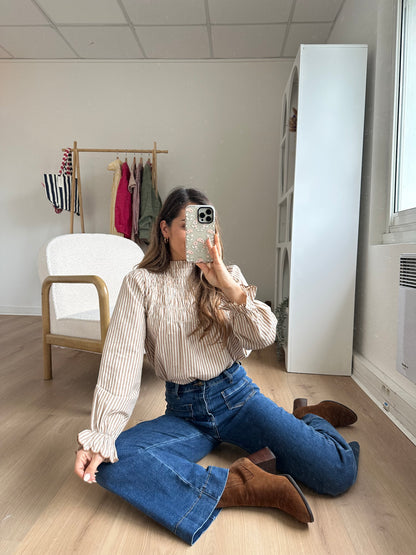 Blouse à rayures smockée camel Chloé