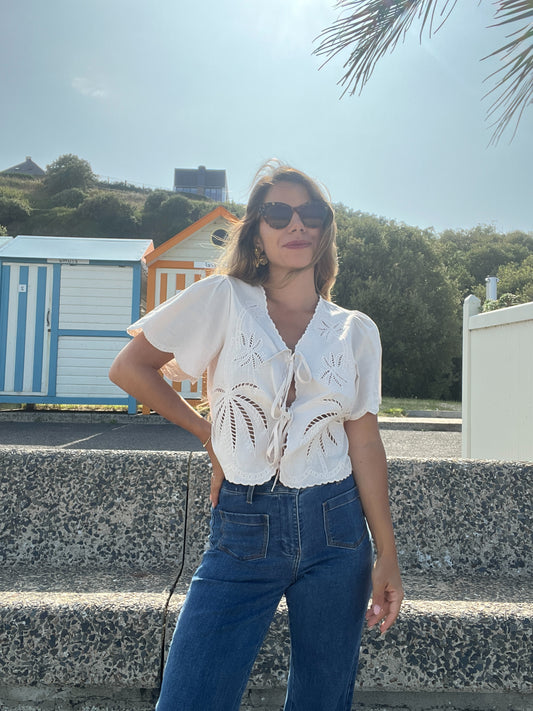 Blouse beige à noeuds Moana