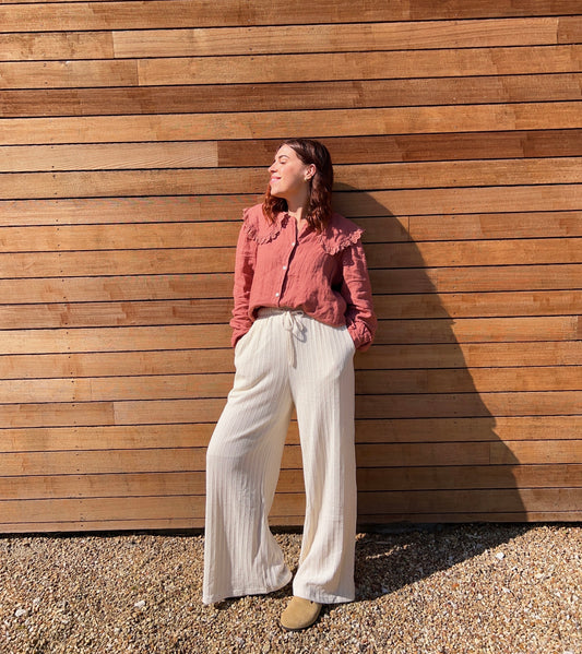 Pantalon fluide en crochet écru Maya