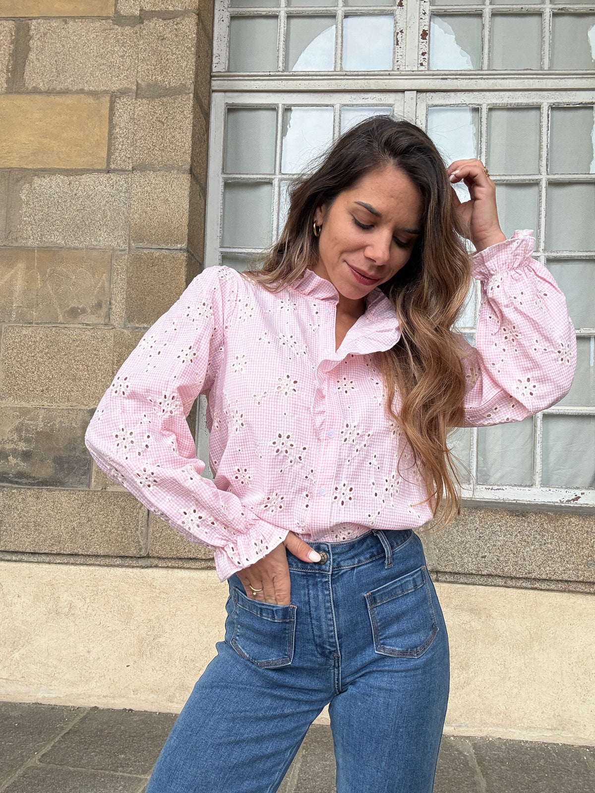 Blouse brodée baby pink Apolline