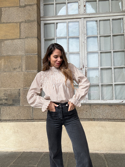 Blouse à rayures smockée camel Chloé