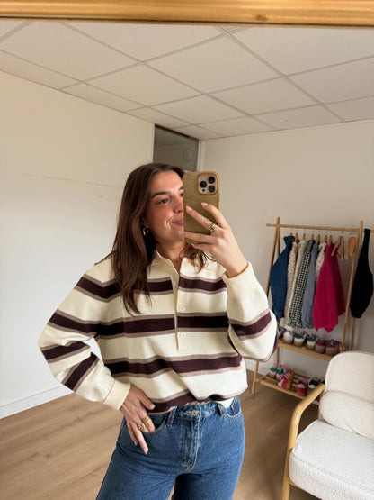 Polo à rayures Marine chocolat