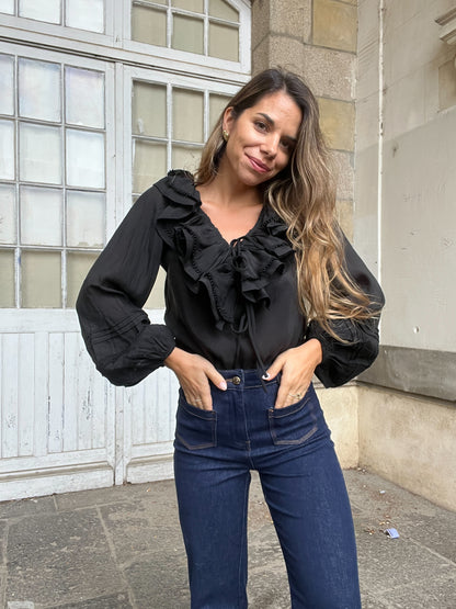 Blouse bohème volantée noire Hazel