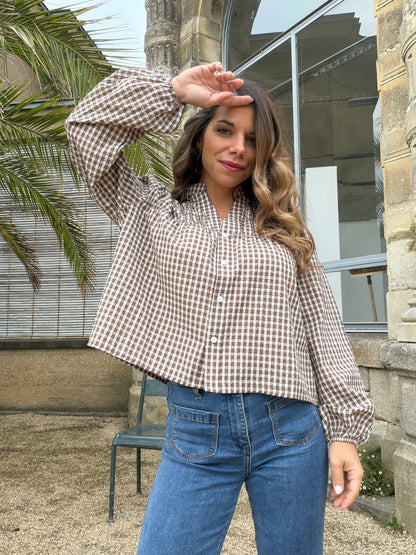 Blouse à carreaux chocolat Albane