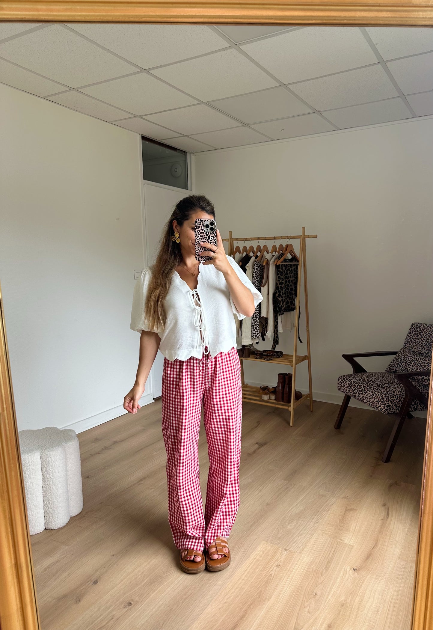 Pantalon fluide vichy rouge Louison