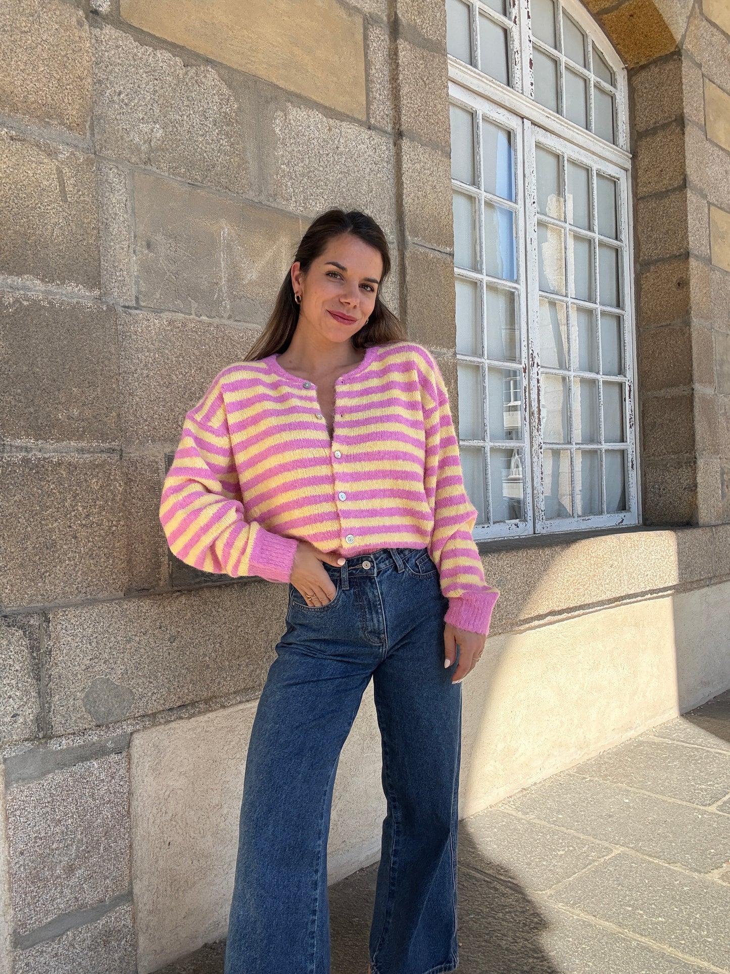 Cardigan Solela rose et jaune