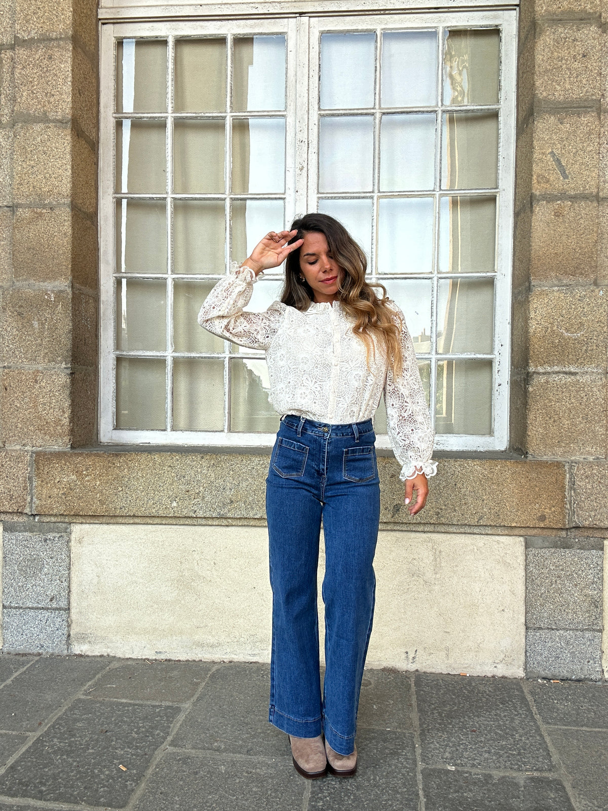 Blouse en dentelle écrue Rosa