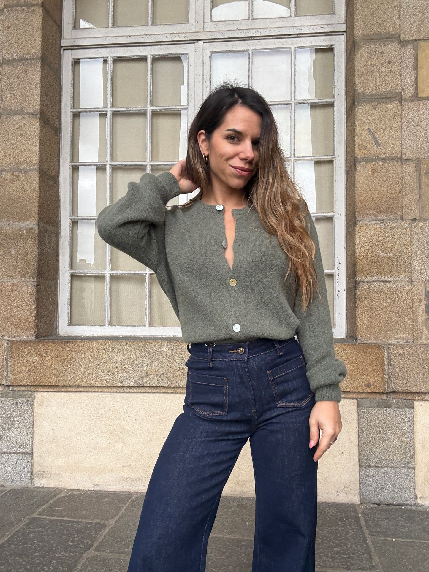 Maille en laine Léonie olive