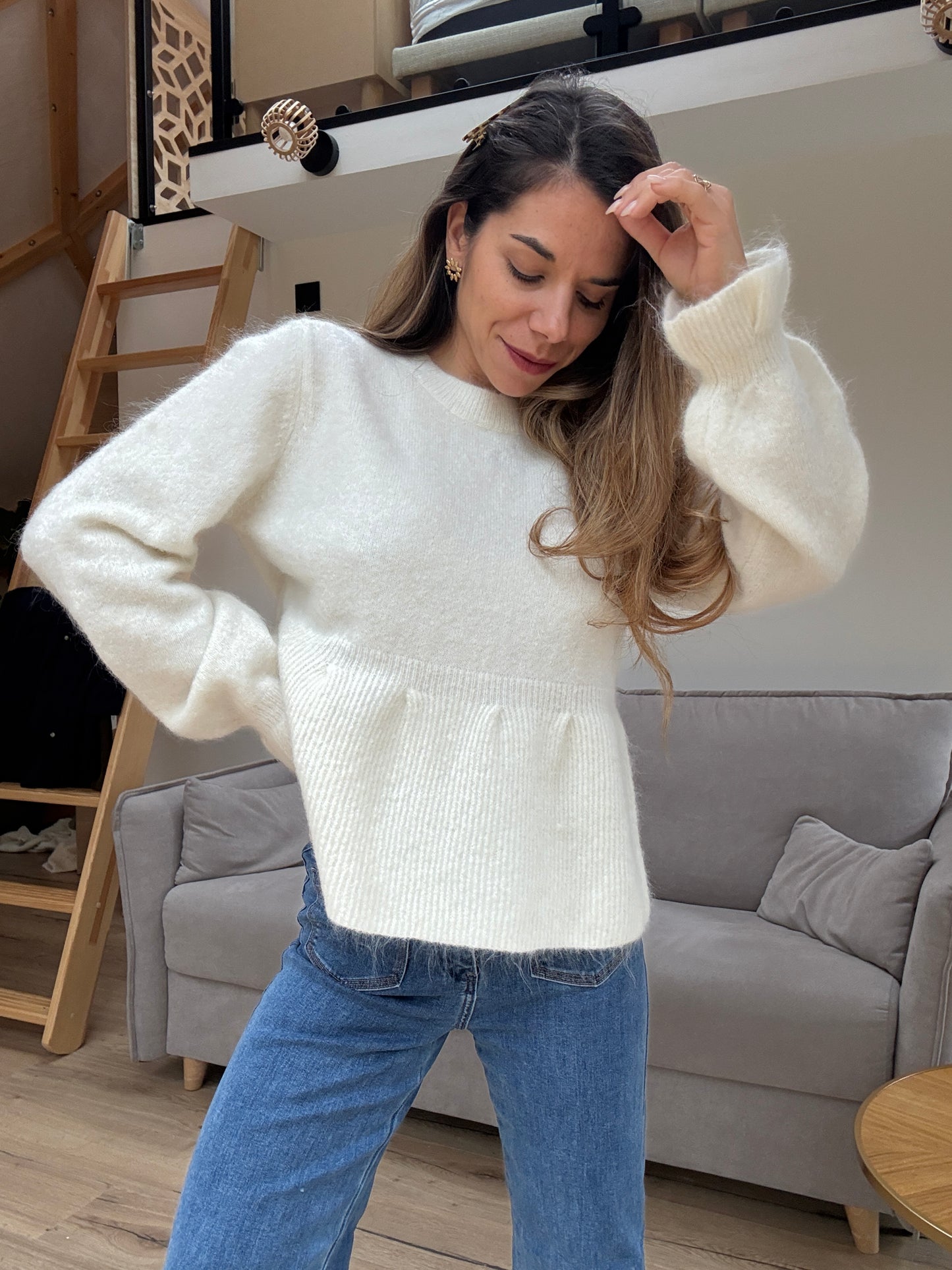 Pull peplum Elia écrue